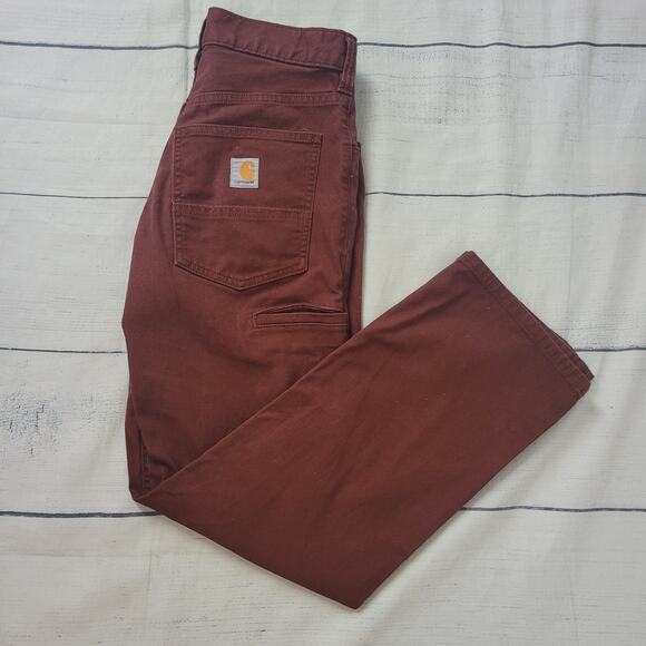 Carhartt Size 28x30 Rugged Flex Canvas Work Pants Dark Maroon Utility - Picture 9 of 9